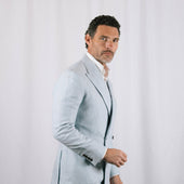 Peak Lapel Double Breasted Jacket In Wool Silk Linen Hopsack