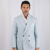 Peak Lapel Double Breasted Jacket In Wool Silk Linen Hopsack