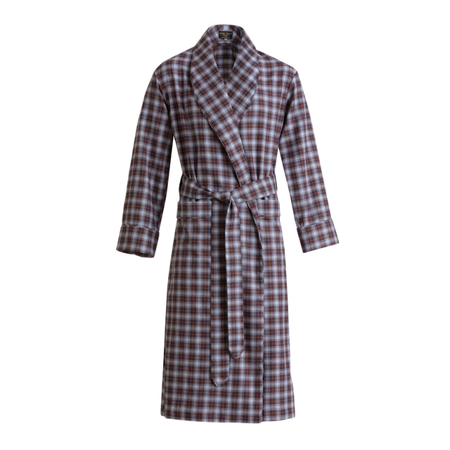 Sky/Burgundy Tartan Brushed Cotton Dressing Gown - New