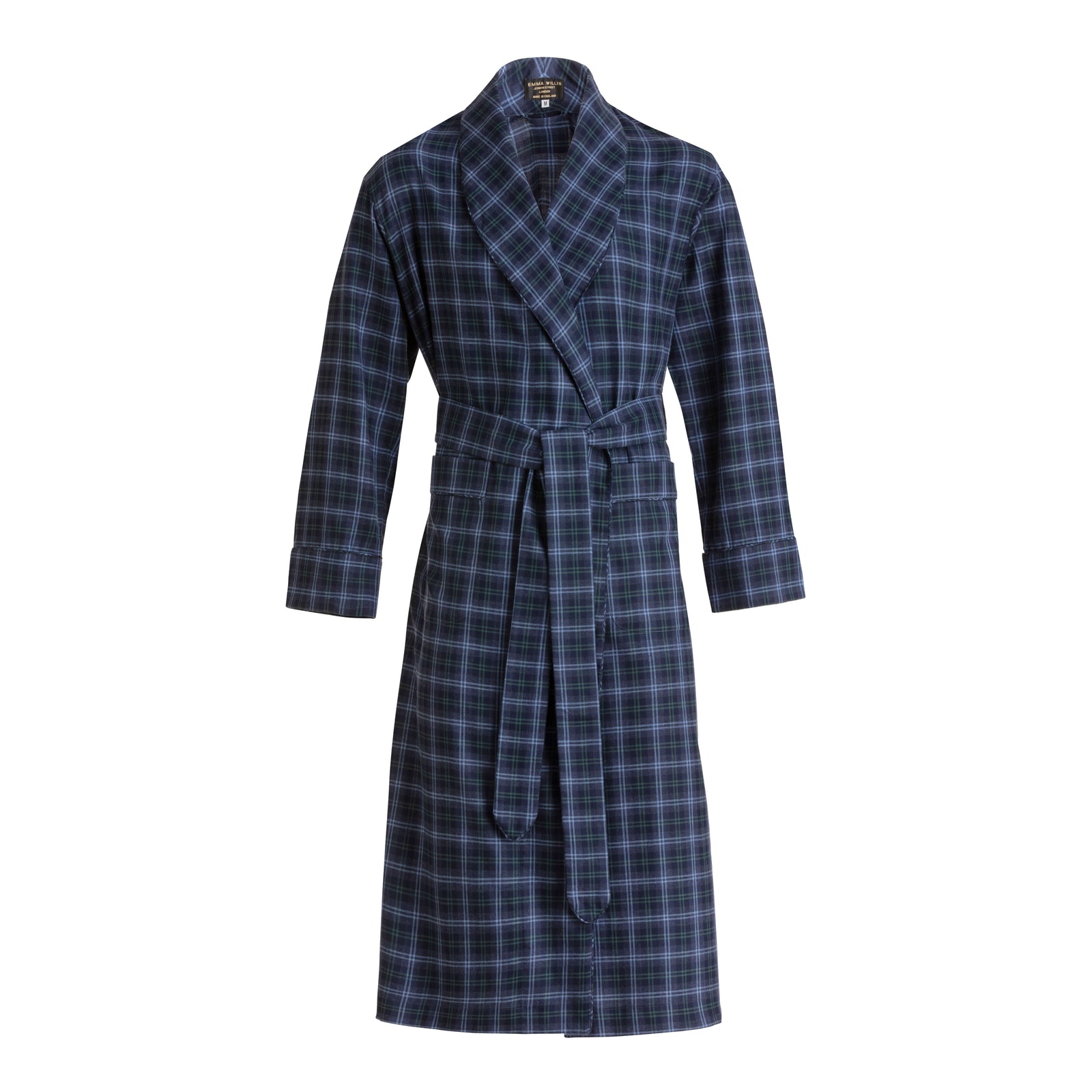 Navy Green Tartan Brushed Cotton Dressing Gown New