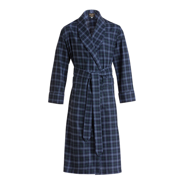 Sky/Navy/Green Tartan Brushed Cotton Dressing Gown - New