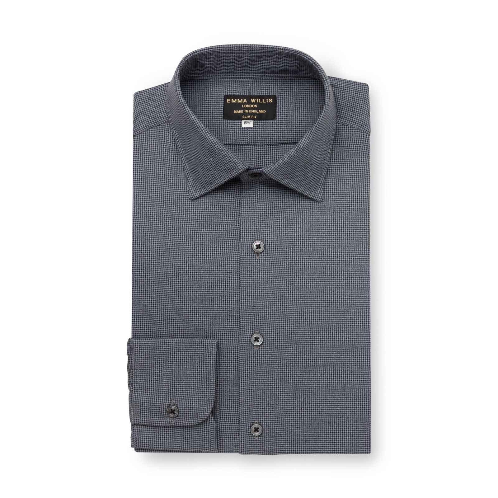 Black Houndstooth Check Flanello Shirt