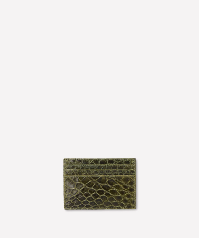 Ghurka Slim Card Case No. 204 in Olive Crocodile