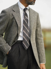 Striped Grossa Grenadine Silk Tie Elephant White