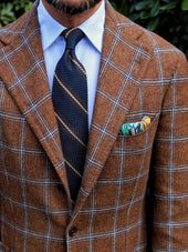 Striped Grossa Grenadine Silk Tie Navy Brown