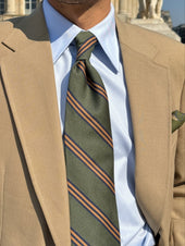 Mogador Striped Silk Cotton Tie Hand Rolled