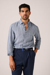 Somelos Striped Linen Shirt- Light Blue