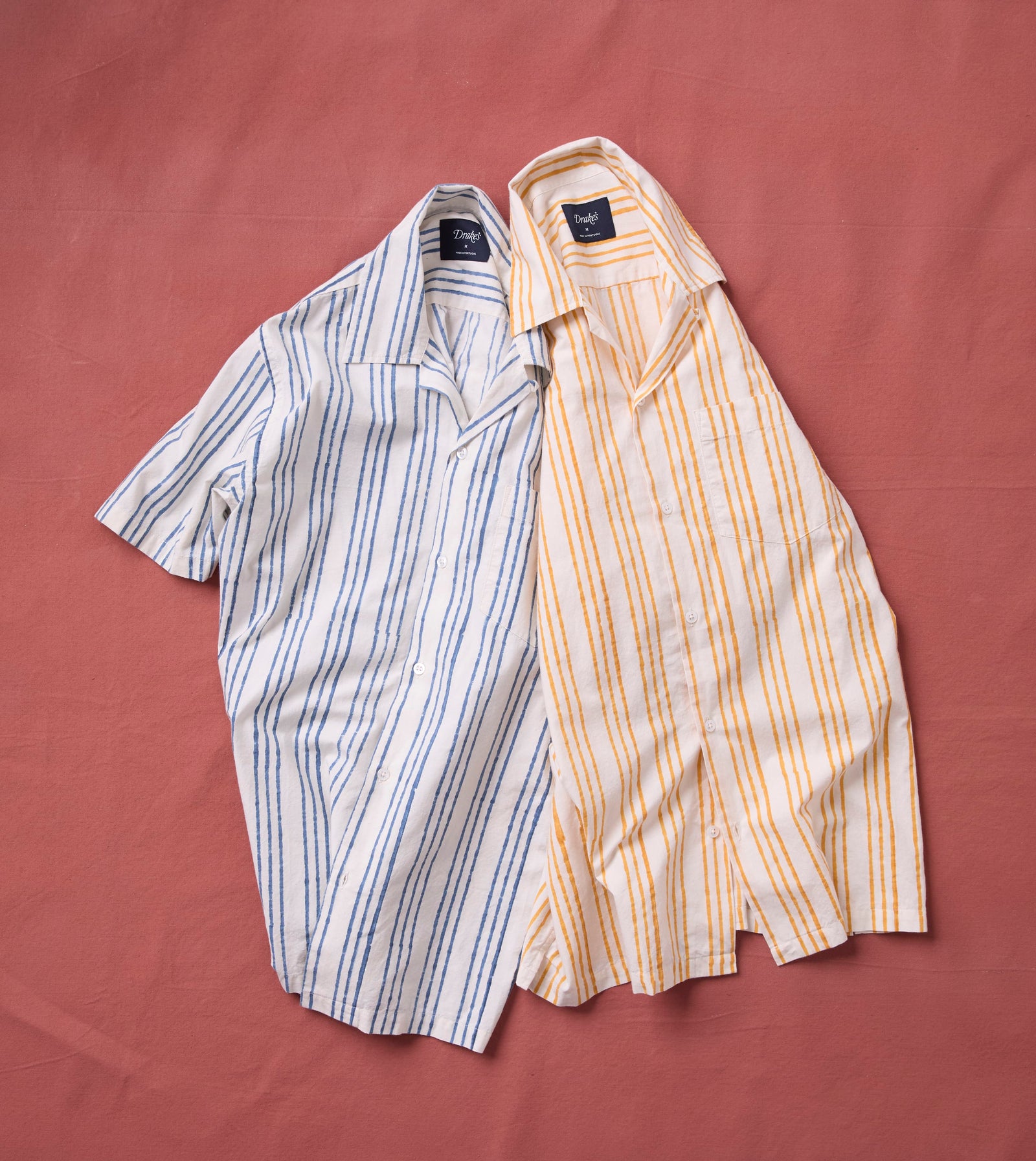 Triple Stripe Block Print Cotton Camp Collar Short Sleeve Shirt