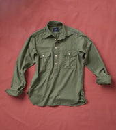 Green Satin Cotton Popover Work Shirt