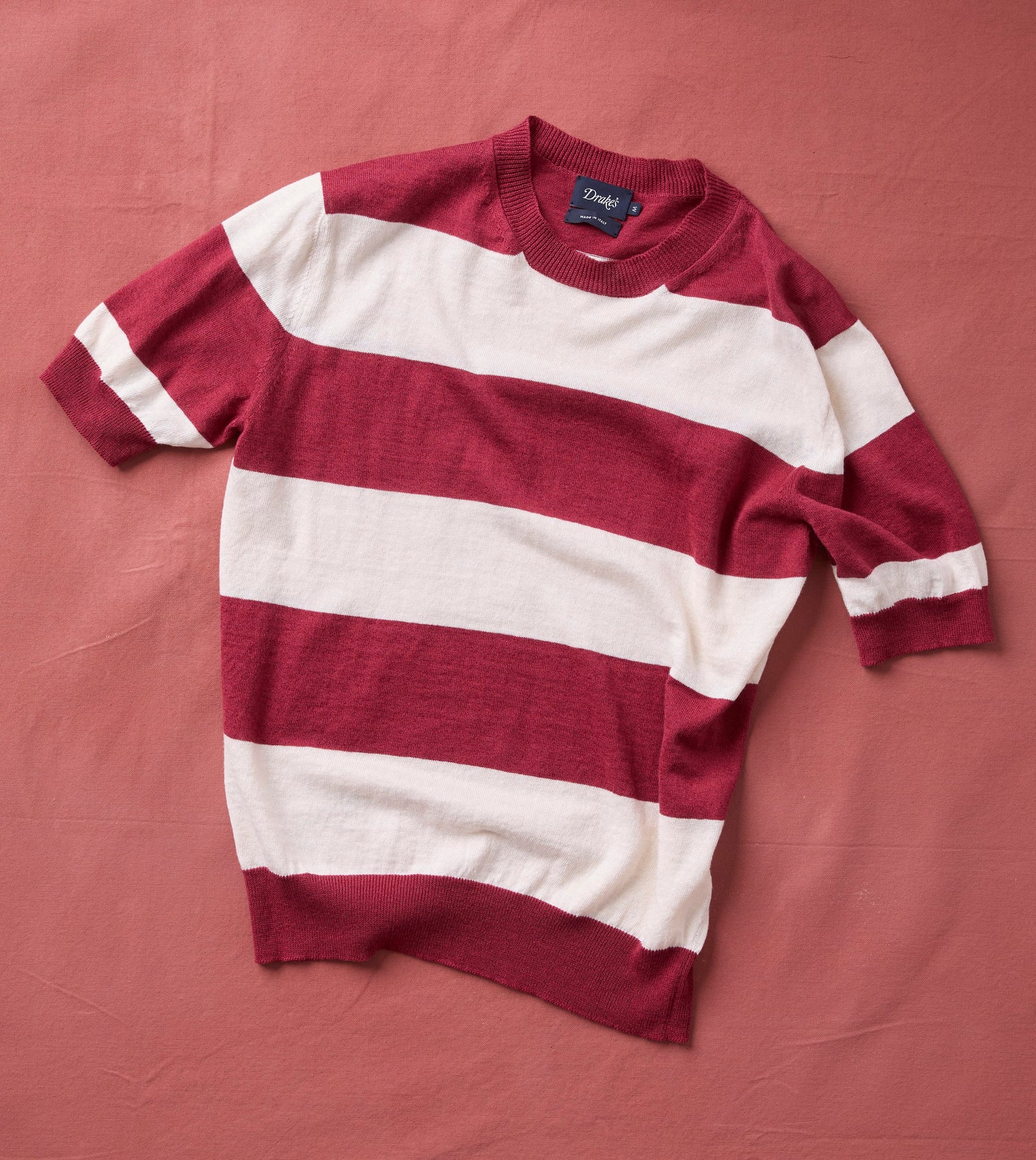 And Burgundy Stripe Crew Neck Knitted T Shirt