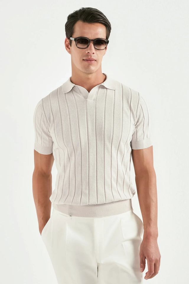 Stone ribbed polo - Made in Italy