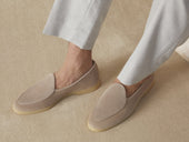 Stride Loafers In Sandy Grey Glove Suede Natural Sole