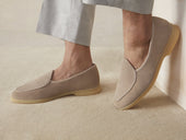 Stride Loafers In Sandy Grey Glove Suede Natural Sole