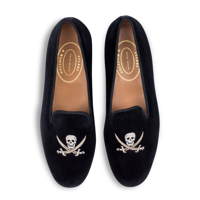 Skull Black Velvet Slipper (Men)