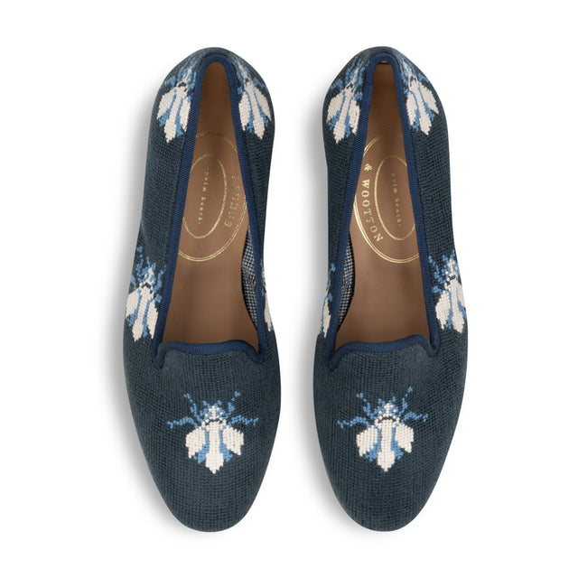 Bee Navy Needlepoint Slipper (Men)