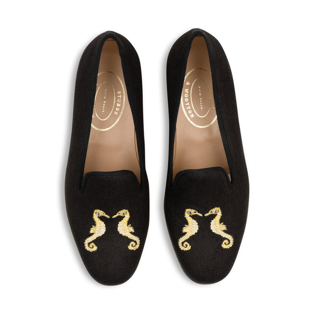 Seahorses Noir Linen Slipper (Men)