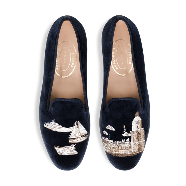Saint Tropez Navy Velvet Slipper (Men)