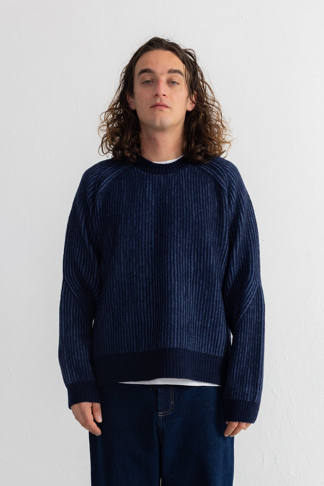 Plated Rib Crew - Navy / Soft Blue