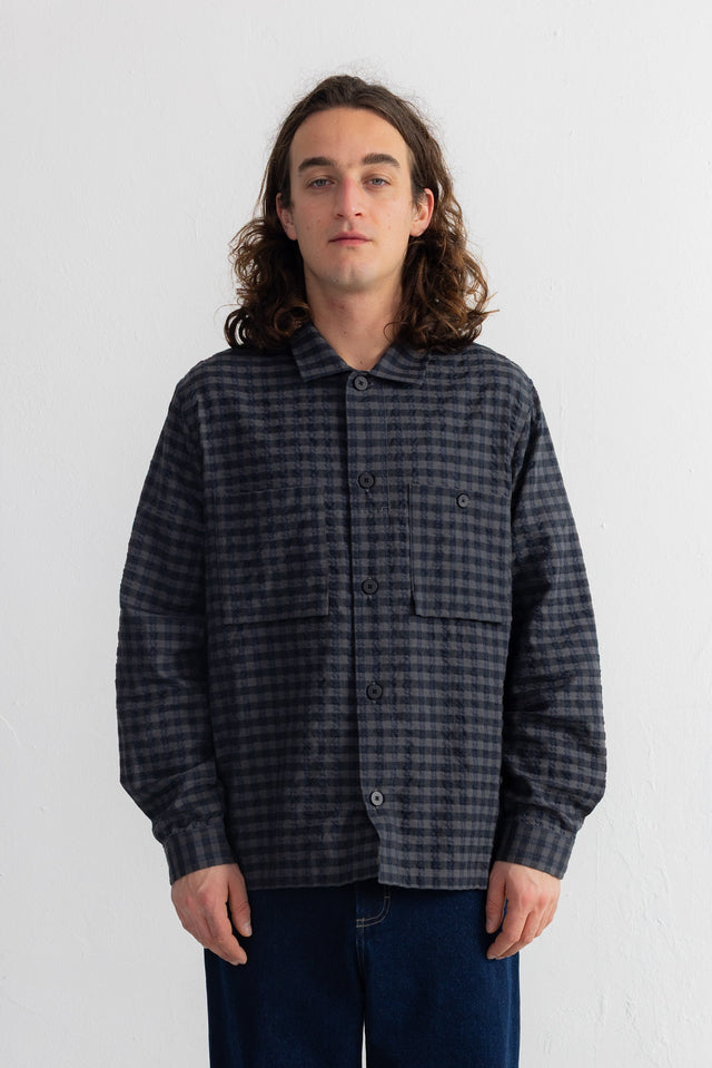 Patch Overshirt - Navy Crinkle Check