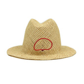 Rollable Paper And Raffia Hat In Natural Color With Red And Navy Storage Loop