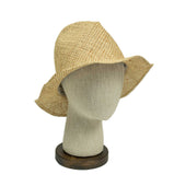 Rollable paper and raffia hat in natural color with red and navy storage loop