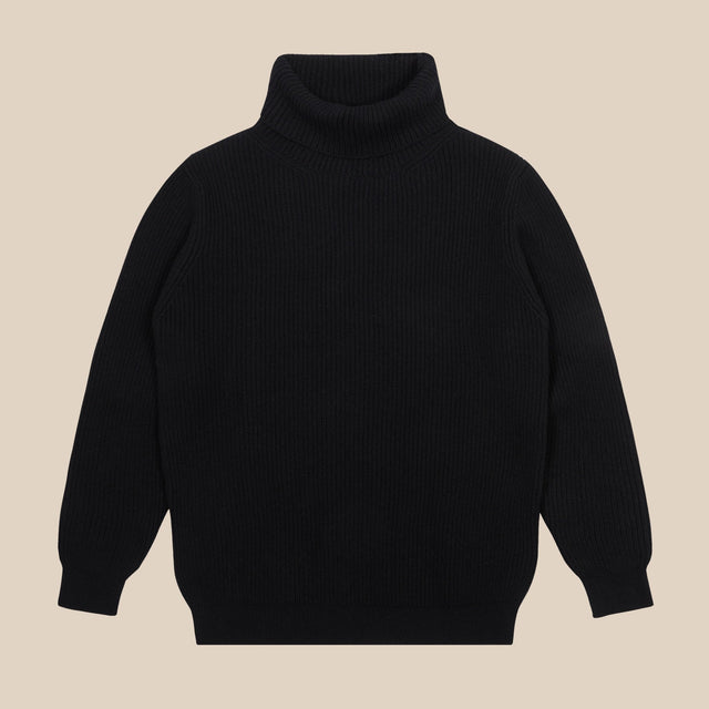 Cashmere ribbed submariner rollneck in black