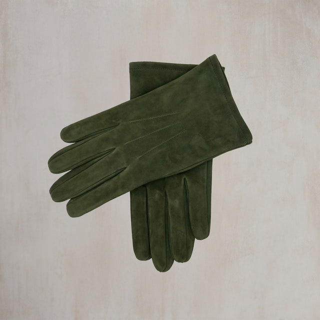 Suede Leather Gloves in Dark Green
