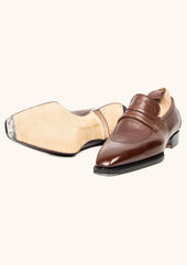 Dark Brown Penny Loafers In Boar Hide