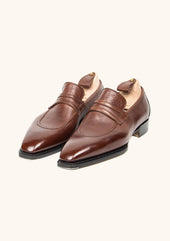 Dark Brown Penny Loafers In Boar Hide