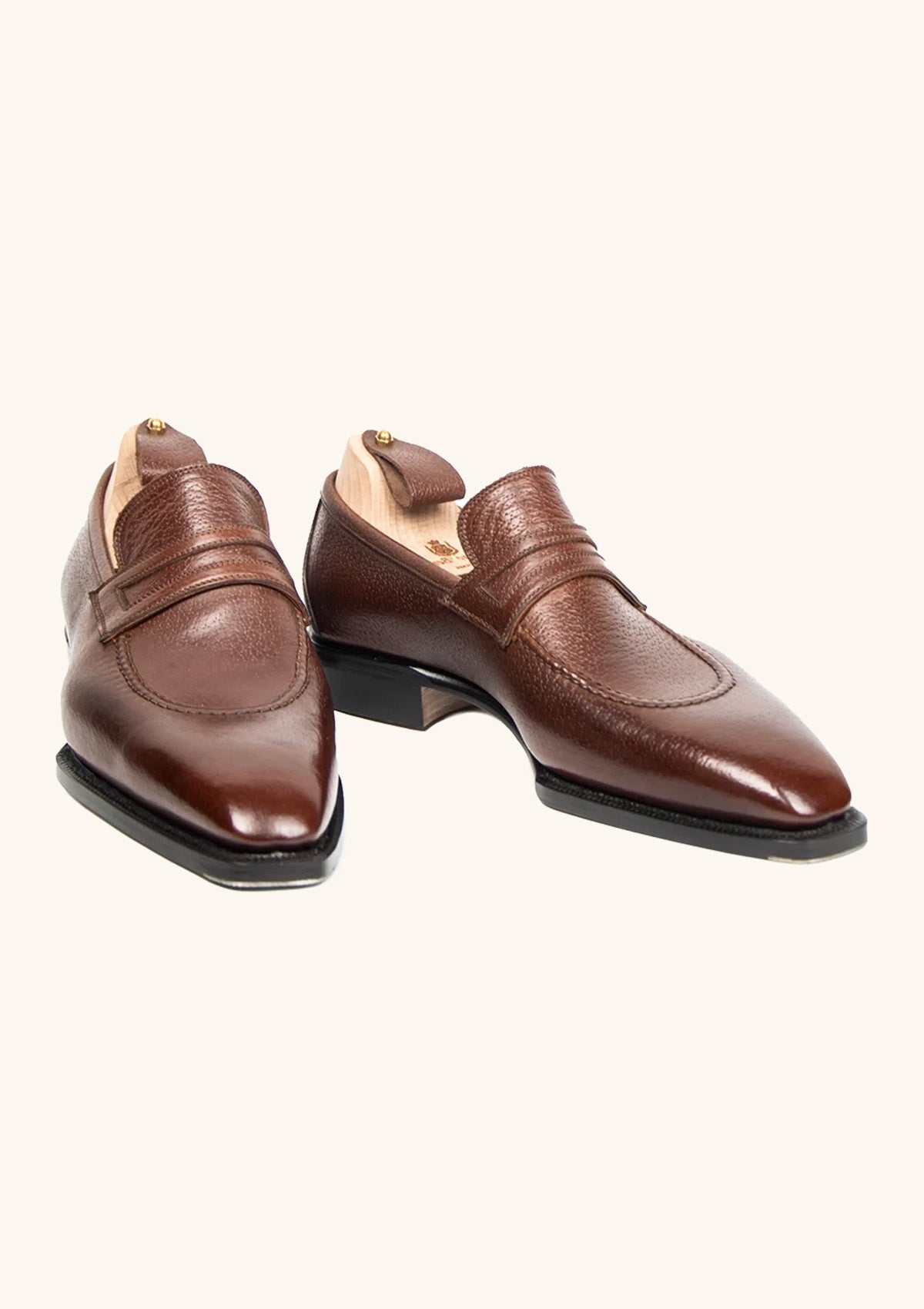 Dark Brown Penny Loafers In Boar Hide
