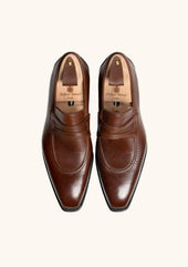 Dark Brown Penny Loafers In Boar Hide