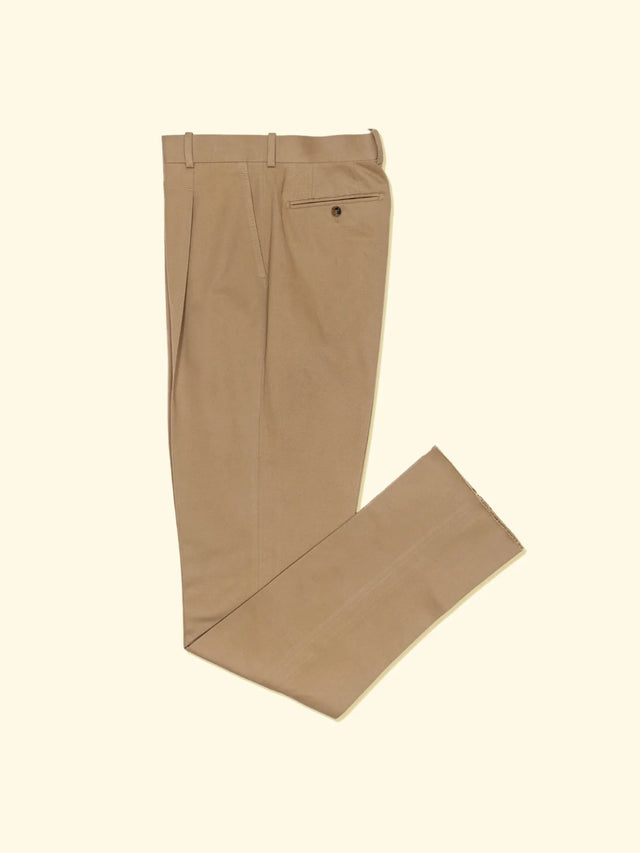 Brushed Cotton Pleated Trousers - Peanut Khaki — The Anthology