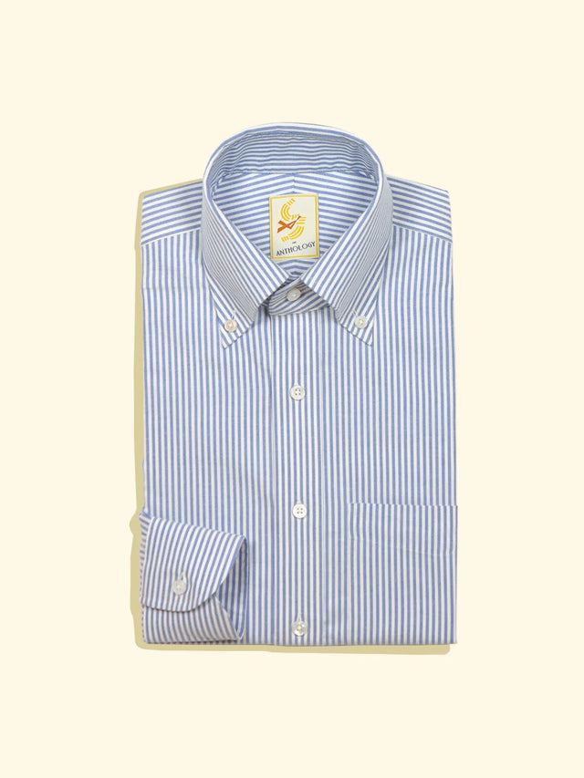 Blue and White Brushed Oxford Button-Down Shirt — The Anthology