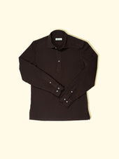 Pique Long Sleeve Spread Collar Polo Brown The Anthology
