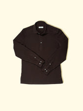 Pique Long Sleeve Spread Collar Polo - Chocolate Brown — The Anthology