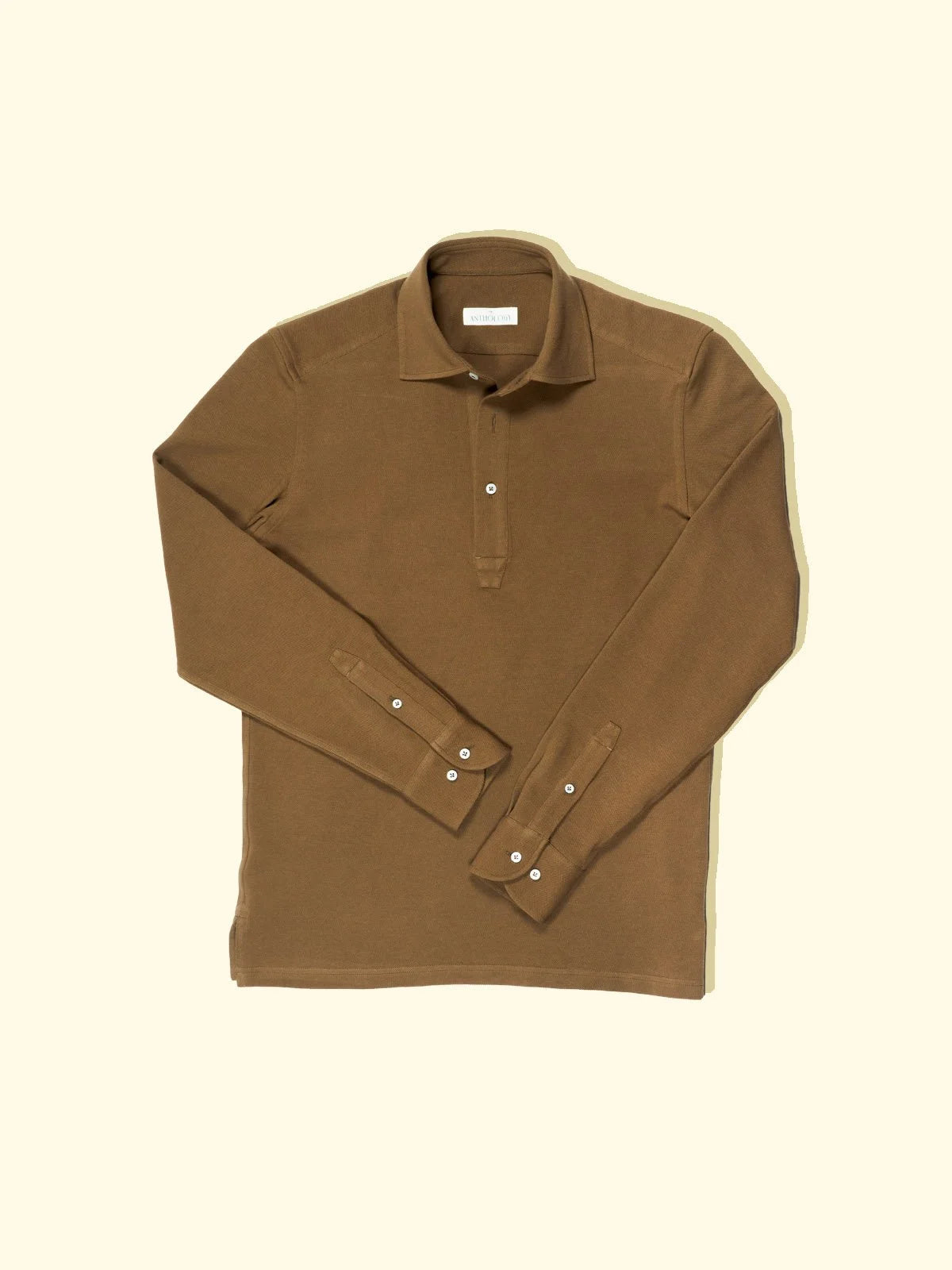 Pique Long Sleeve Spread Collar Polo Toffee The Anthology