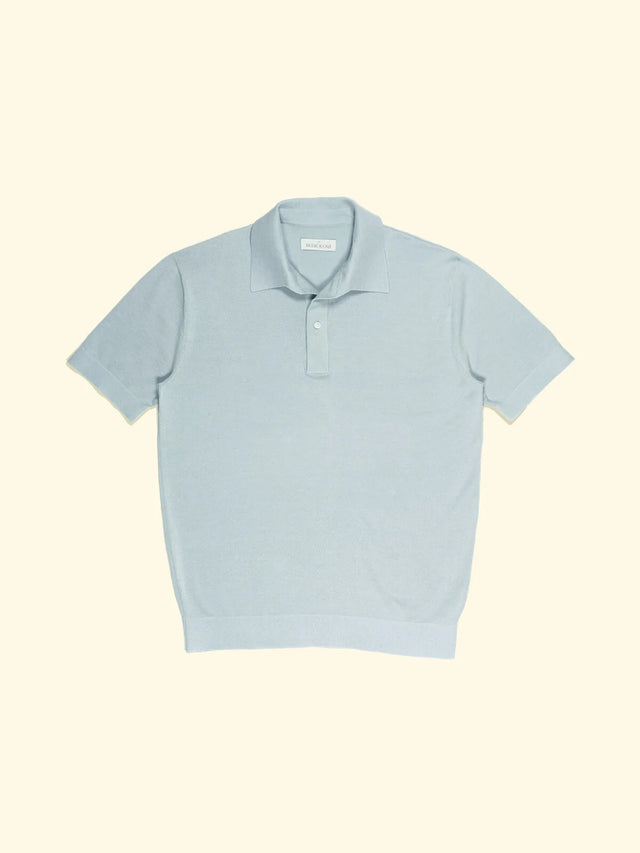 Superfine Knitted Short Sleeve Polo - Powder Blue — The Anthology