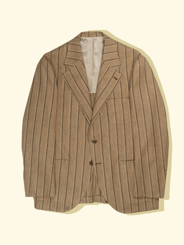 Linen/Cotton Blazer - Dark Beige/Ink Boating Stripes — The Anthology