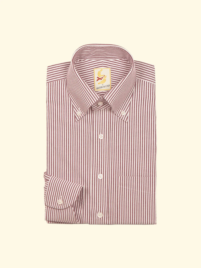 'Wine' and White Brushed Oxford Button-Down Shirt — The Anthology