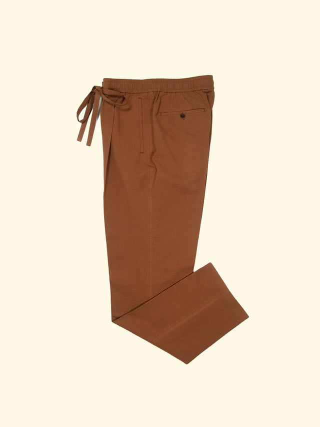 Seersucker Drawstring trouser - terra cotta — The Anthology