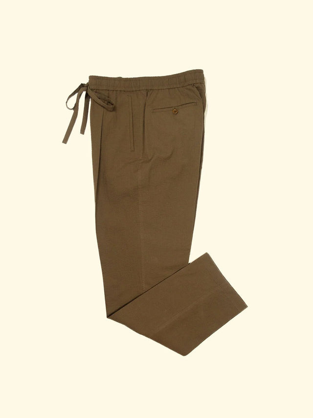 Seersucker Drawstring trouser - tobacco — The Anthology