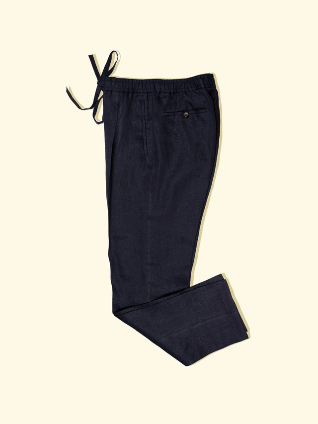 Linen Drawstring Trousers - Navy — The Anthology