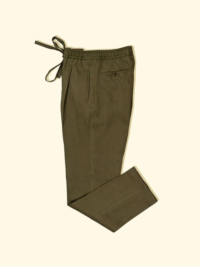Linen Drawstring Trousers - Olive — The Anthology