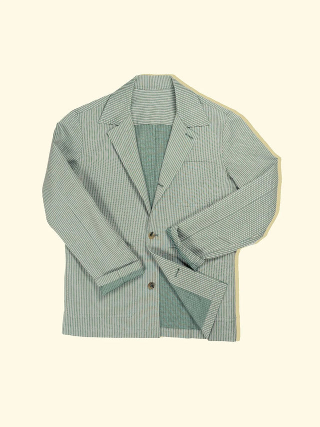 Lazyman Jacket - Soft Teal Ribbed Stripe — The Anthology