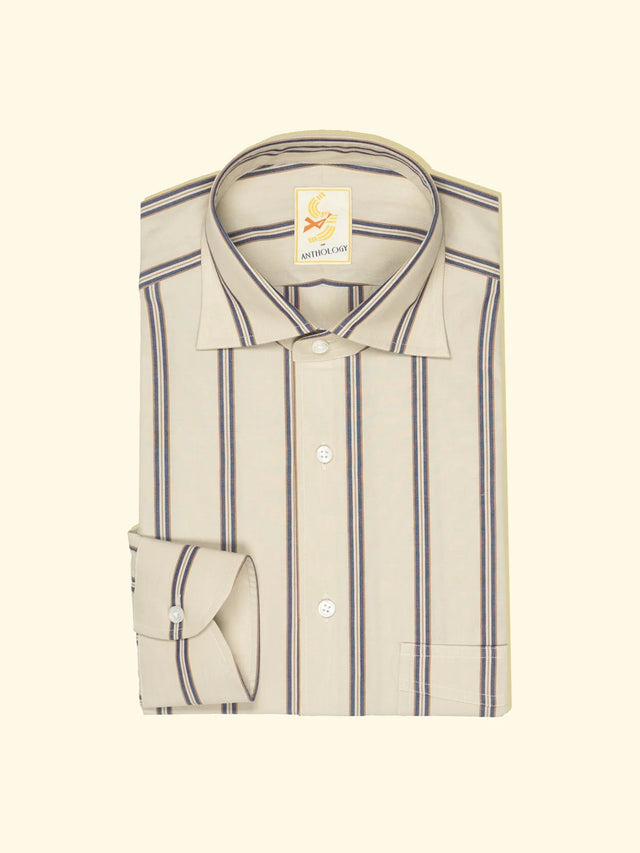 Cream, Blue and Caramel Striped Shirt — The Anthology