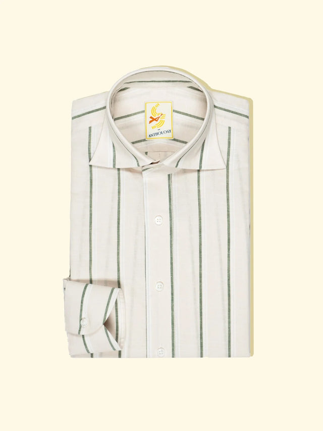 Ecru, Green and White Striped Shirt — The Anthology