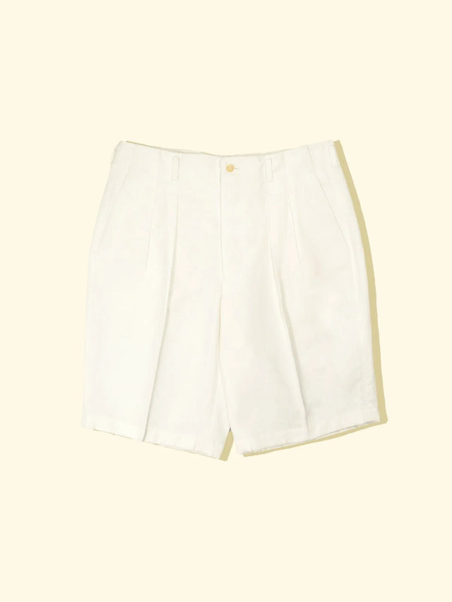 Cotton/Linen Double Pleated Shorts - White — The Anthology