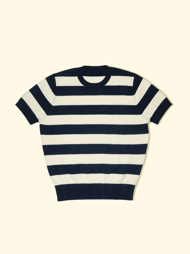 Knitted T-Shirt - Navy/White Nautical Stripes — The Anthology