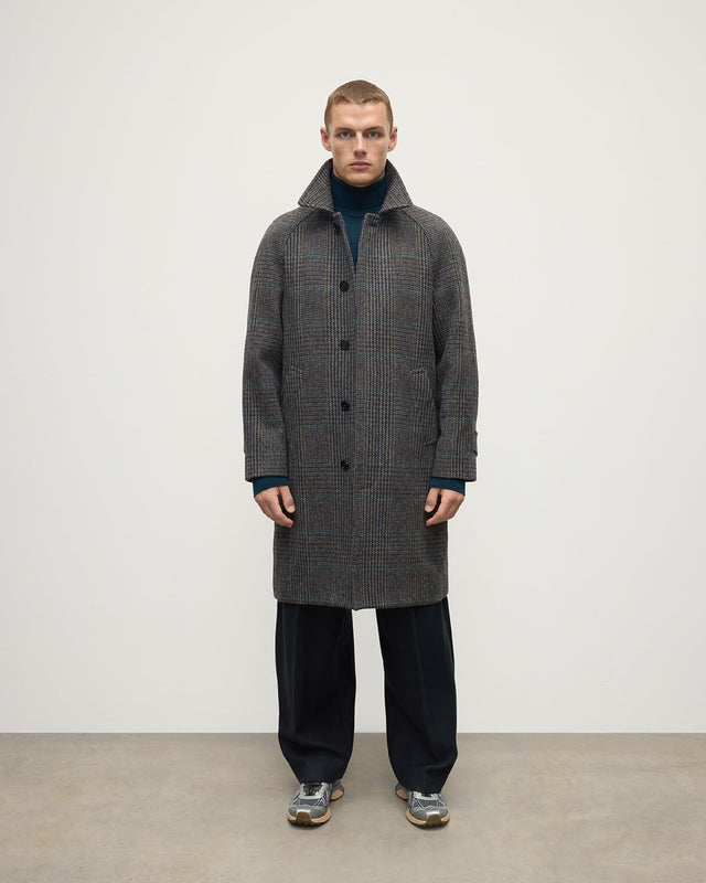 'The Balmacaan' Coat | Dark Slate Check