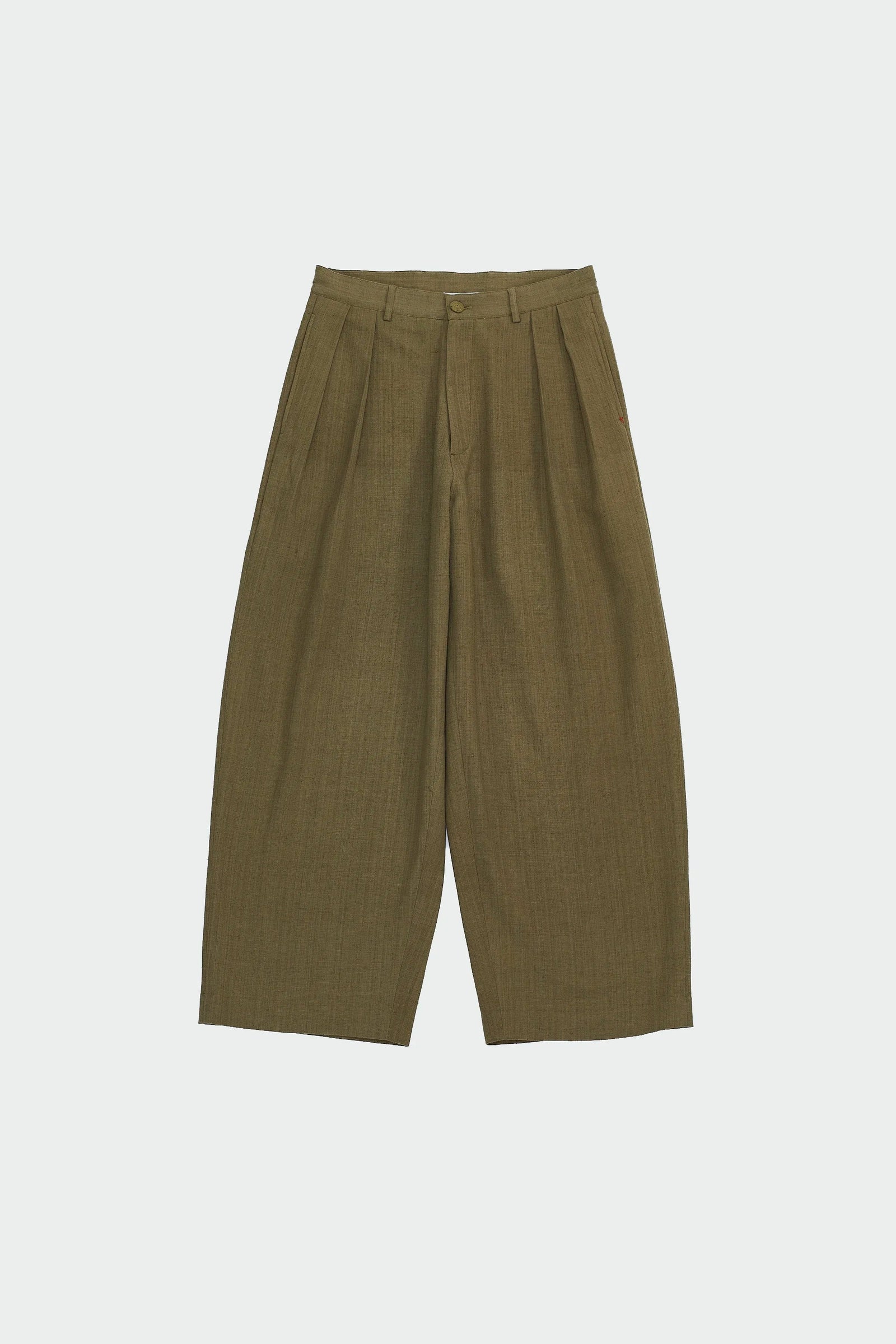 Flaxen Cotton Pleated Trousers